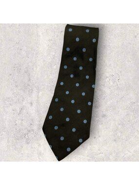 DUNHILL VINTAGE RARE Silk Tie ENGLAND Brown Blue Polka Dot W:4.5" EUC